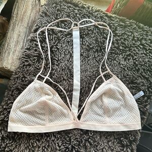 Free People Cream Triangle Bralette with Sheer Lace size L
